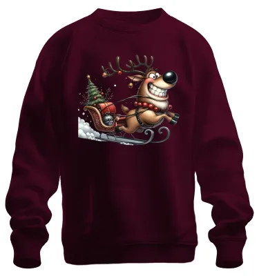 Productafbeelding van Grappig rendier-thema, kerstcadeau, retro, uni, sweatshirt/trui, bordeauxrood, maat M