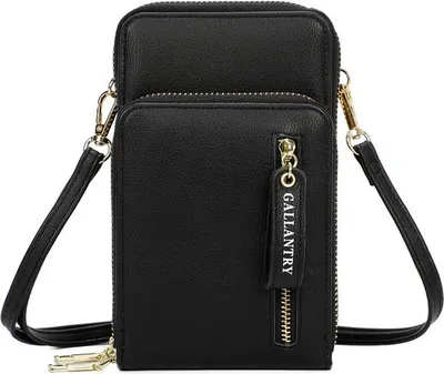 Image de Gallantry Crossbody Portemonnaie avec poche pour téléphone portable - Portefeuille zippé pour smartphone - Noir
