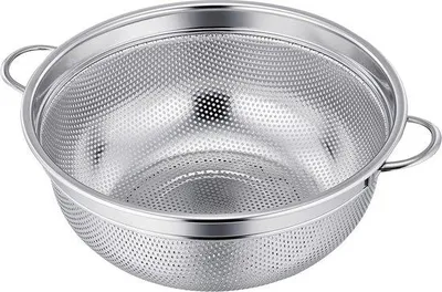 Obrázok produktu pre Uniqoos® odkvapkávacie sitko z nehrdzavejúcej ocele s rúčkami – mikroperforované kuchynské sitko, 20 cm, 3 nožičky, vhodné do umývačky riadu, na cestoviny, zeleninu a ovocie