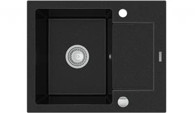 Immagine prodotto di Mexen Enzo lavello in granito a 1 vasca con scolapiatti 576 x 465 mm, nero/argento metallizzato, sifone cromato - 6506571005-73