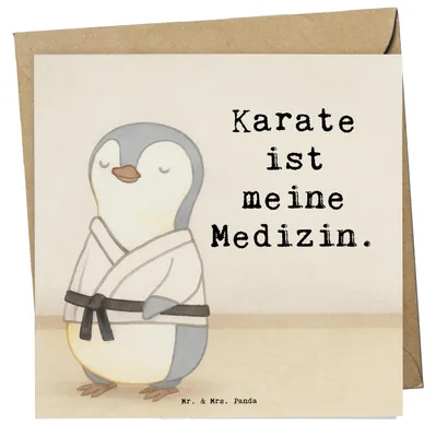 Produktbild von Mr. & Mrs. Panda Grußkarte Pinguin Karate Design - Weiß - Geschenk, Kampfsportart, Selbstverteidigung, doppelkarte, faltkarte, Kampfkunst, Klappkarte, anlasskarte, Hobby