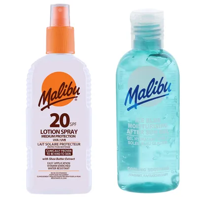 Zdjęcie produktu dla Malibu SPF20 Wodoodporny Spray 200ml + Żel Po Opalaniu 100ml