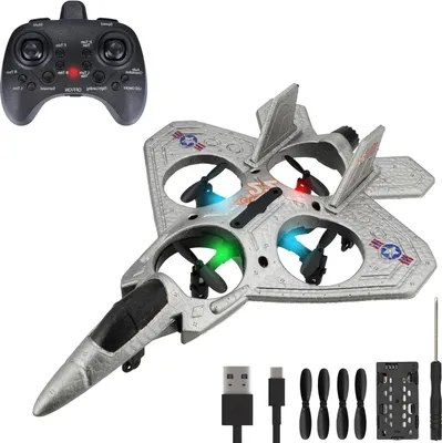 Productafbeelding van RC Speelgoed Drone - Straaljager Vliegtuig - Kinderen Leren Vliegen - Crashbestendig Design - 50 Meter Bereik - Grijs