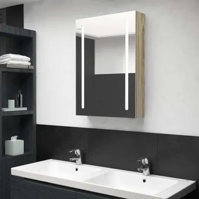 Produktbild von The Living Store LED-Bad-Spiegelschrank Eichenoptik 50x13x70 cm