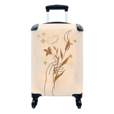 Produktbild von MuchoWow® Koffer Handgepäck Trolley Rollkoffer Kleine Reisekoffer mit 4 Rollen - Blumen - Sterne - Boho - Hand - Abstrakt - Cabin Size < 55x40x23 cm & 55x40x20 cm - Fotokoffer - Kabinenkoffer - Boardgepäck - Reise-Box - Reisekoffer - Reisegepäck - Koffer mit Bild - Trolley für Kinder