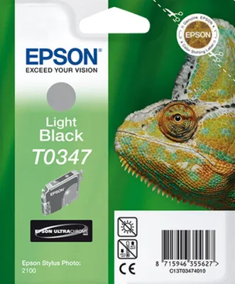 Zdjęcie produktu dla Epson Chameleon Wkład atramentowy Light Black T0347 Ultra Chrome, Czarny, Tusz na bazie pigmentu, 17 ml, 1 szt., Jednopak