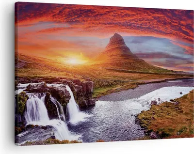 Produktbild von Bild auf Leinwand - Leinwandbild - Einteilig - Kirkjufell Wasserfall Berg - 70x50cm - Wand Bild - Wanddeko - Wandbilder - Leinwanddruck - Bilder - Wanddekoration - Leinwand bilder - AA70x50-4704