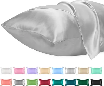 Imagen del producto de 2 fundas de almohada de satén, tamaño estándar, suaves, de color liso, de microfibra de satén