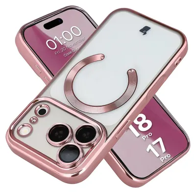 Produktbild von Handyhülle mit Kameraschutz und Magnetring für iPhone 18 Pro / 17 Pro, Bizon Case GuardO, Transparent-Rosa