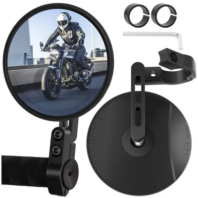 Produktbild von Motorrad Spiegel E24  2 Stück Lenkerendenspiegel 360° Drehbar CNC Schwarz