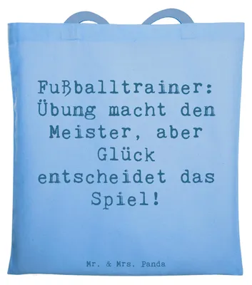 Produktbild von Mr. & Mrs. Panda Schultasche Spruch Fußballtrainer Erfolgskick - Sky Blue - Geschenk, Teamgefühl, Laptoptasche, Trainingsplanung, Beruf, Shopping Tasche, Spielfeld