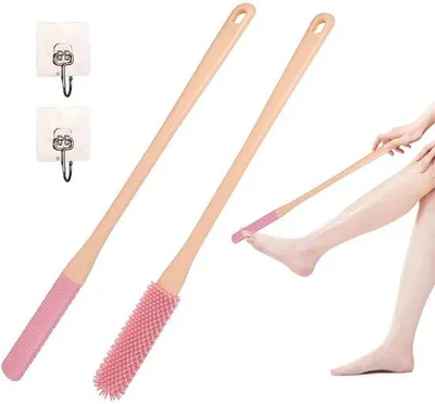 Produktbild von Silikon-Reinigungssatz für Füße, langstieliger Pflanzenfüßerschaber, sanfter Exfolierung für ältere Menschen (rosa)