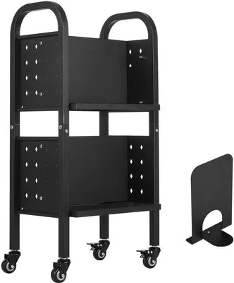 Obrázek produktu pro Police pro knihy, nosnost 150 liber, rozměry 45 x 33 x 88 cm, dvojité L-tvaré police s kolečky (5 cm), vhodné do domácnosti, kanceláře a školy, barva černá