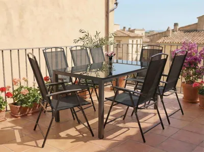 Produktbild von VCM 9-tlg Gartenmöbel Set | Sitzgruppe Essgruppe | 1x Tisch, 8x Stühle | Tisch Maße ca. H. 76 x B. 189 x T. 90 cm | Hochlehner Set 189S Garlos