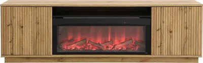 Produktbild von TV-Möbel mit 2 Türen - MDF - Mit LED-Kamin-Optik - Holzfarben & Schwarz - YEVINA