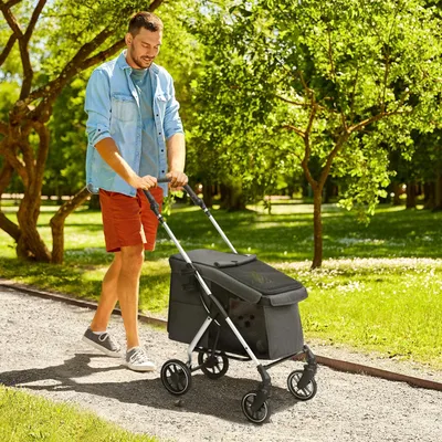Image de Poussette pour chiens - Chariot pour chiens - Trolley pour chiens - Poussette pour animaux - Poussette de promenade - Aluminium léger