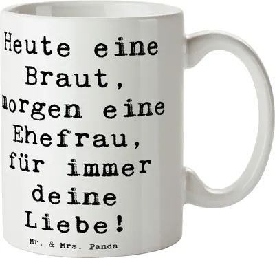 Produktbild von Mr. & Mrs. Panda Kaffeebecher Spruch Braut Liebe - Weiß - Geschenk, Hochzeitsgeschenk, Versprechen, Hochzeitstag, Becher, Heiraten, Brautstrauß, Teetasse, Geschenke