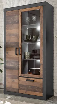 Produktbild von Vitrine "Ward" in Used Wood mit grau Vitrinenschrank 97 x 201 cm