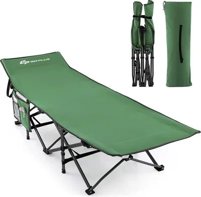 Produktbild von GOPLUS Campingbett mit Kopfstütze & Seitentasche, Feldbett  klappbar mit Tragetasche, bis zu 272 kg, Campingliege X-Förmig Metallrahmen
