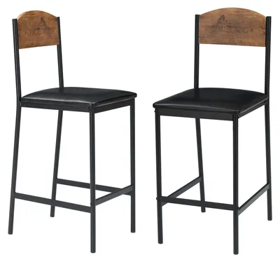 Image de Tabourets de bar - Lot de 2 - Structure en bois - Assises rembourrées - Pour cuisine et bar