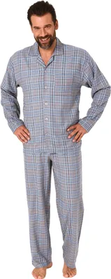Produktbild von Herren Flanell Pyjama Schlafanzug langarm zum durchknöpfen -  202 101 15 602 ; grau , 48