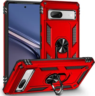 Produktbild von Conie Outdoor Schutzhülle für Google Pixel 7a Tasche Silikon Hard Case Cover Hülle mit Halter Ständer in Rot