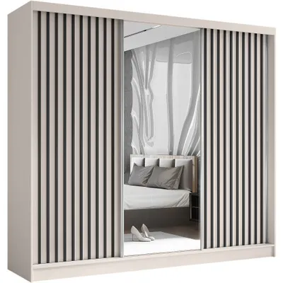 Produktbild von Schwebetürenschrank HELIX 240cm Kaschmir/Schwarz – 3-türig, Kleiderschrank mit Lamellen & Spiegel & Schiebetüren
