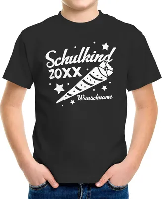 Produktbild von Kinder T-Shirt Jungen Einschulung mit Namen und Jahreszahl Schulkind 2024 Schultüte personalisierbar Schulanfang Moonworks® Personalisierbar schwarz 122-128 (7-8 Jahre)