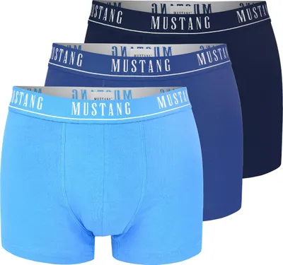 Produktbild von Mustang Herren Boxershorts 3er Pack - Bequeme Baumwollunterwäsche mit Elasthan, Weicher Bund mit Logo, Sportlicher Schnitt, Blau, Atmungsaktiv, Regular Fit XL