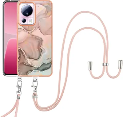 Image de Etui avec sangle pour Xiaomi 13 Lite, bumper TPU à motifs, étui de protection avec sangle ajustable Crème