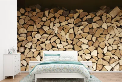Produktbild von MuchoWow® Fototapete für Wohnzimmer oder Schlafzimmer Wandtapete Vinyl Motivtapete Brennholz im Lager - 390x260 cm - Papiertapete