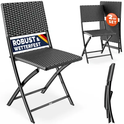 Produktbild von CASARIA® Polyrattan Klappstuhl 2er Set Anthrazit leicht faltbar bis 120kg belastbar tragbar wetterfest Stuhl Sessel Balkon Terrasse Garten Camping Stuhl Sessel