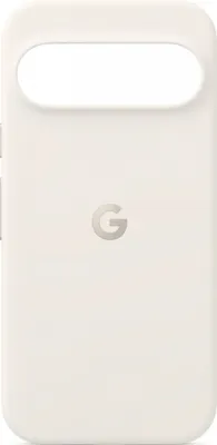 A plain white background with a white Google Pixel phone case.