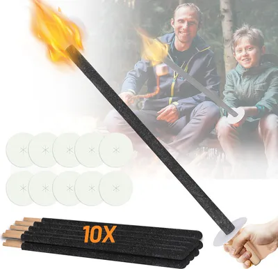 Produktbild von Fiqops Fackeln aus natürlichem Wachs - 10 Stück - Brennzeit ca. 90-100 min - Wachsfackel mit Handteller, für weihnachten ackelumzug, Fackelfeuer, Gartenfest, Lagerfeuer, Sommersonnenwende