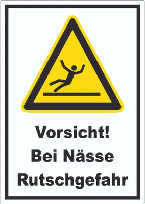 Produktbild von Vorsicht Bei Nässe Rutschgefahr Aufkleber A9 (37x52mm)
