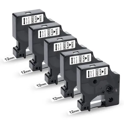 Produktbild von UniPlus 5x Kompatibel Schriftband Ersatz für Dymo D1 45013 Schwarz auf Weiß für DYMO LabelManager LM160 LM280 LM210D LM360D LM420P LabelPoint 250 LabelWriter 450 Duo, 12mm x 7m