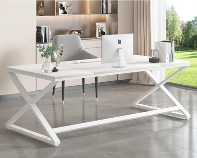 Image de bureau blanc 70 pouces pour bureau à domicile avec pieds métalliques en forme de X