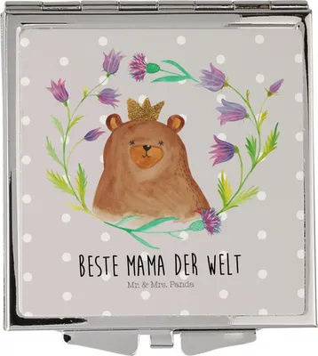 Produktbild von Mr. & Mrs. Panda Kosmetikspiegel Bär Königin - Grau Pastell - Geschenk, Teddy, Mutti, Taschenspiegel, Schminkspiegel, Lieblingsmensch, Kleiner Spiegel, Mutter, Muttertag
