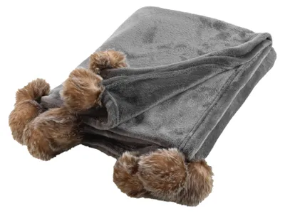 Zdjęcie produktu dla Miękki koc futrzak SNOWY z pomponami, 125 x 150 cm
