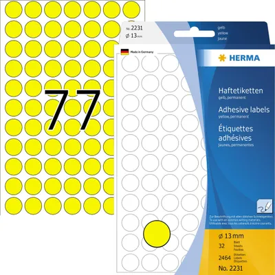 Produktbild von Vielzwecketiketten gelb Ø 13 mm rund Papier matt 2464 St.