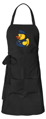 Produktbild von Huuraa Schürze Quietscheente Stewardess Gummiente Flugbegleiterin Schwarz mit Taschen Baumwolle Kochschürze Geschenkidee