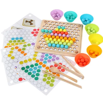 Produktbild von Montessori Spielzeug für Kleinkind Bunte Perlen Holz Clip Ball Spiel Kinder Lernspiel Interaktives Spielzeug
