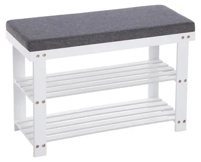 Produktbild von Schuhbank aus Bambus weiß-grau – Eingangsbank mit Stauraum – 71 cm