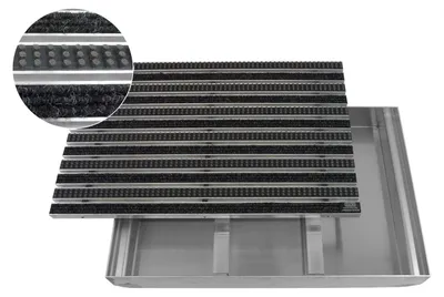 Produktbild von Emco Eingangsmatte DIPLOMAT + Bodenwanne 75mm Aluminium, Rips Anthrazit + Bürsten Grau,Größe:75x50cm