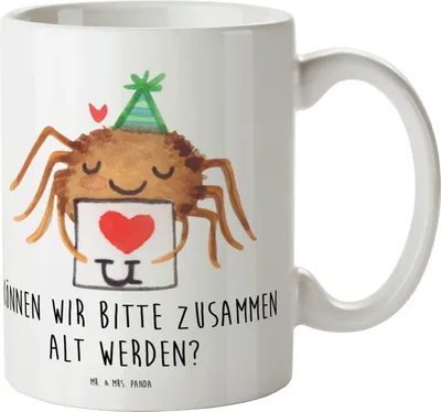 Produktbild von Mr. & Mrs. Panda Pott Spinne Agathe Brief - Weiß - Geschenk, Heiratsantrag, Liebespaar, Camping Tasse, Plastikbecher, Treuetest, Trinklernbecher, Kindertasse, Verliebt