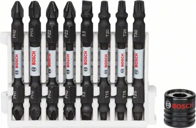 Obrázek produktu pro Sada šroubovacích bitů Bosch s dvojitou čepelí, 9 dílů, různé, 65 mm 2608522345