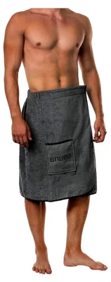 Produktbild von Herren Saunakilt Saunasarong S-XL mit Klettverschluss, Gummizug und Tasche 100% Baumwolle - Grau