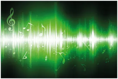 Produktbild von Wallario Premium Glasbild, freischwebende Optik, kräftige Farben, Größe 90 x 60 cm Motiv Grüne Noten der Musik