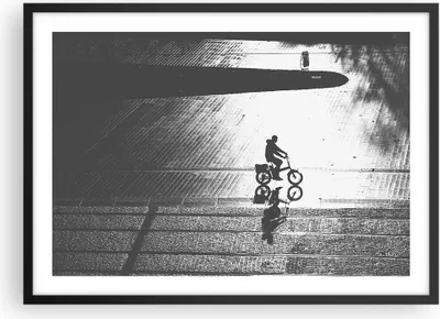 Produktbild von Gerahmtes Poster - Schwarzer Rahmen - Schwarzweiß Radfahrer Einsamkeit - 70x50 cm - Wand Bild - Wanddeko - Wandbilder - Kunstposter - Wandposter - Bilderrahmen - Bilder - Kunstdruck - P2BAA70x50-4479