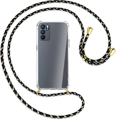 Produktbild von Handykette Backcover-Schutzhülle mit Band (Metall goldfarben) für Oppo Reno6 5G (PEQM00,CPH2251) - camouflage